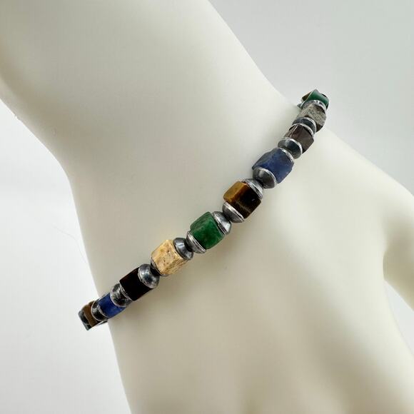 Silpada 925 Sterling Silver Semi Precious Gemstone Cube Retired 6.75" Bracelet - Picture 5 of 7